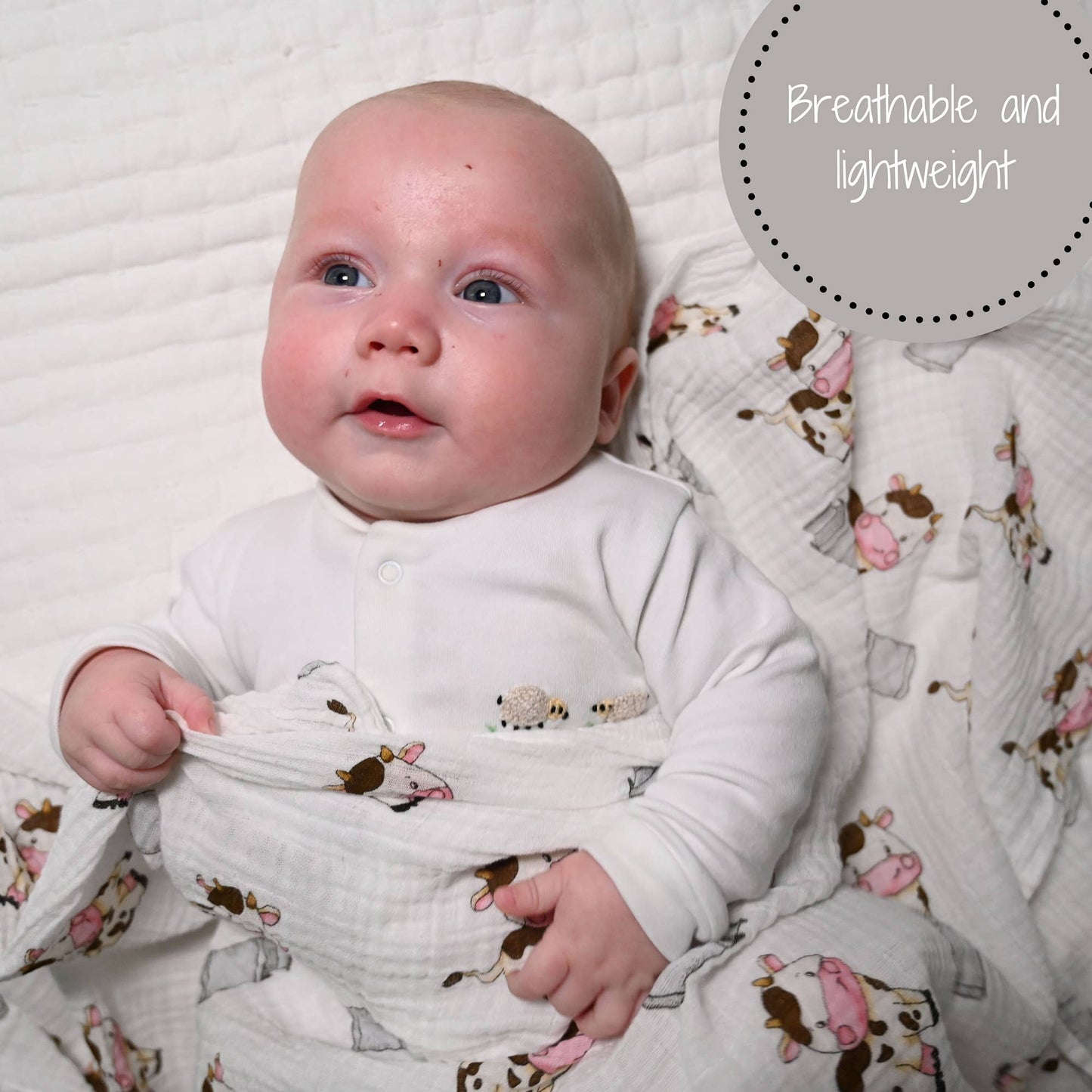 LollyBanks - Baby Muslin Swaddle Blanket 47x47 The Cow Goes MOO