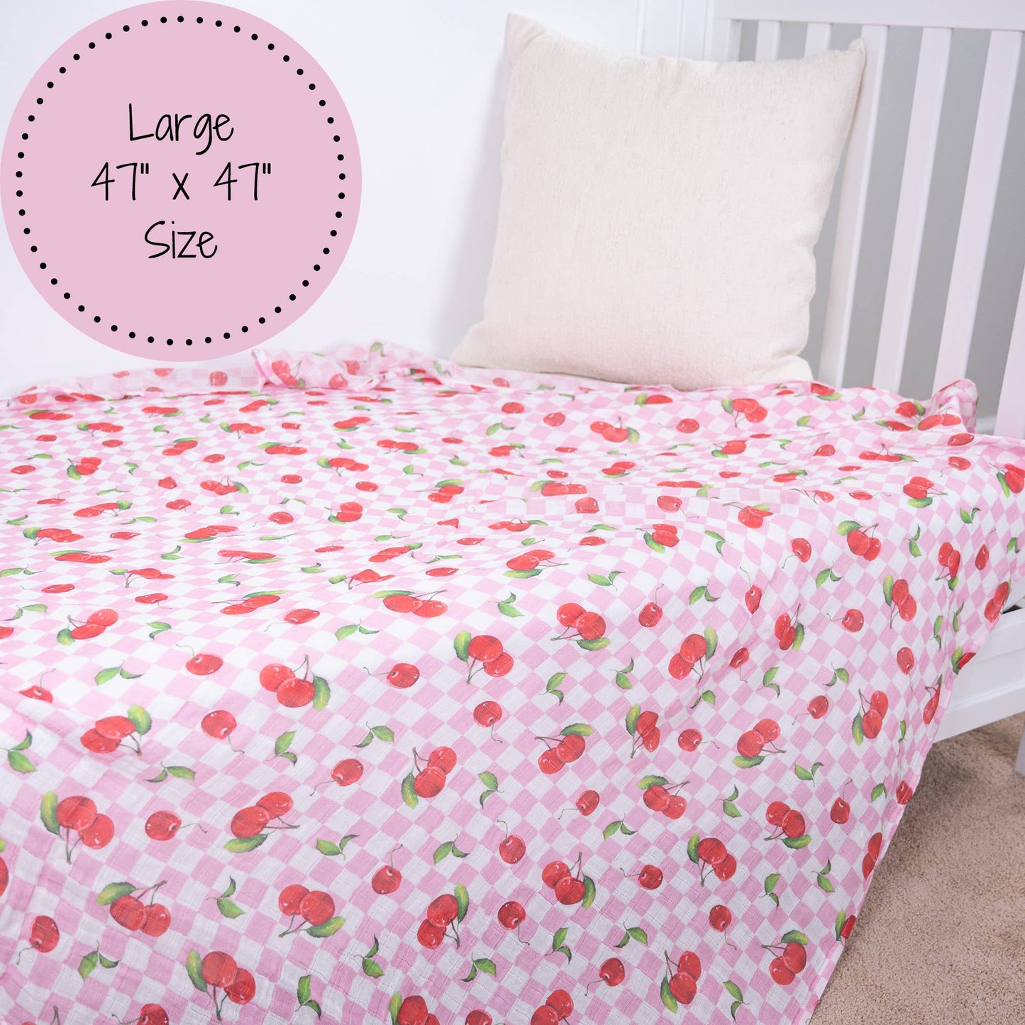 Baby Muslin Swaddle Blanket 47x47 Cherry on Top