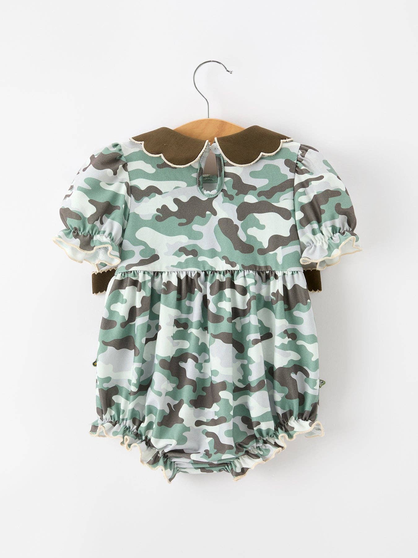 Rylee Faith Designs - Fall Camo Bow Girls Ruffle Bubble Romper