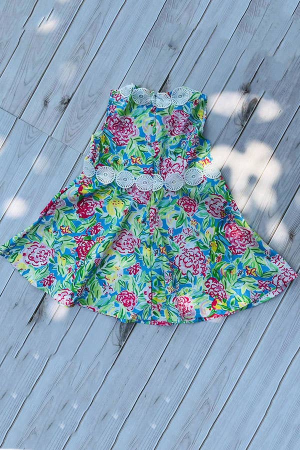 Girls dress Floral prints & white lace