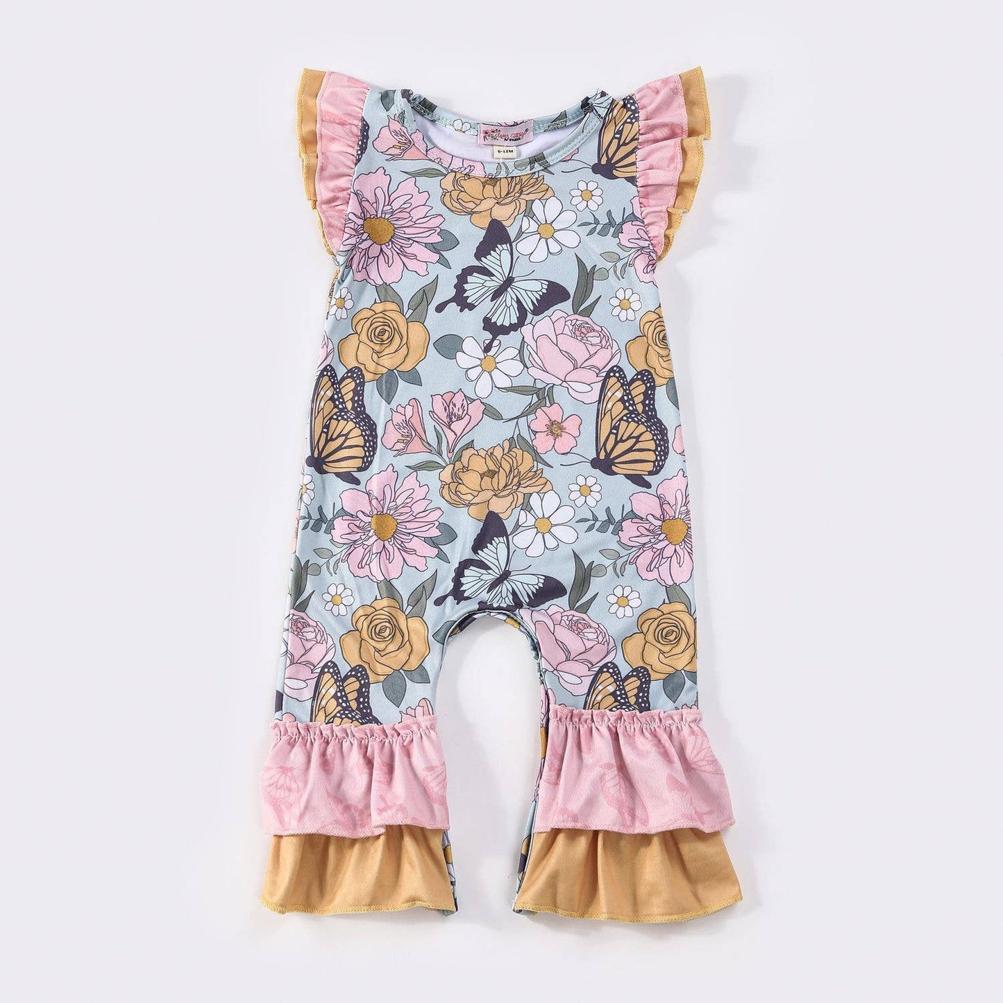 Aqua Butterfly Garden Baby Romper