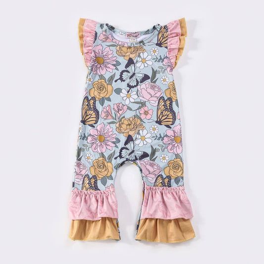 Aqua Butterfly Garden Baby Romper