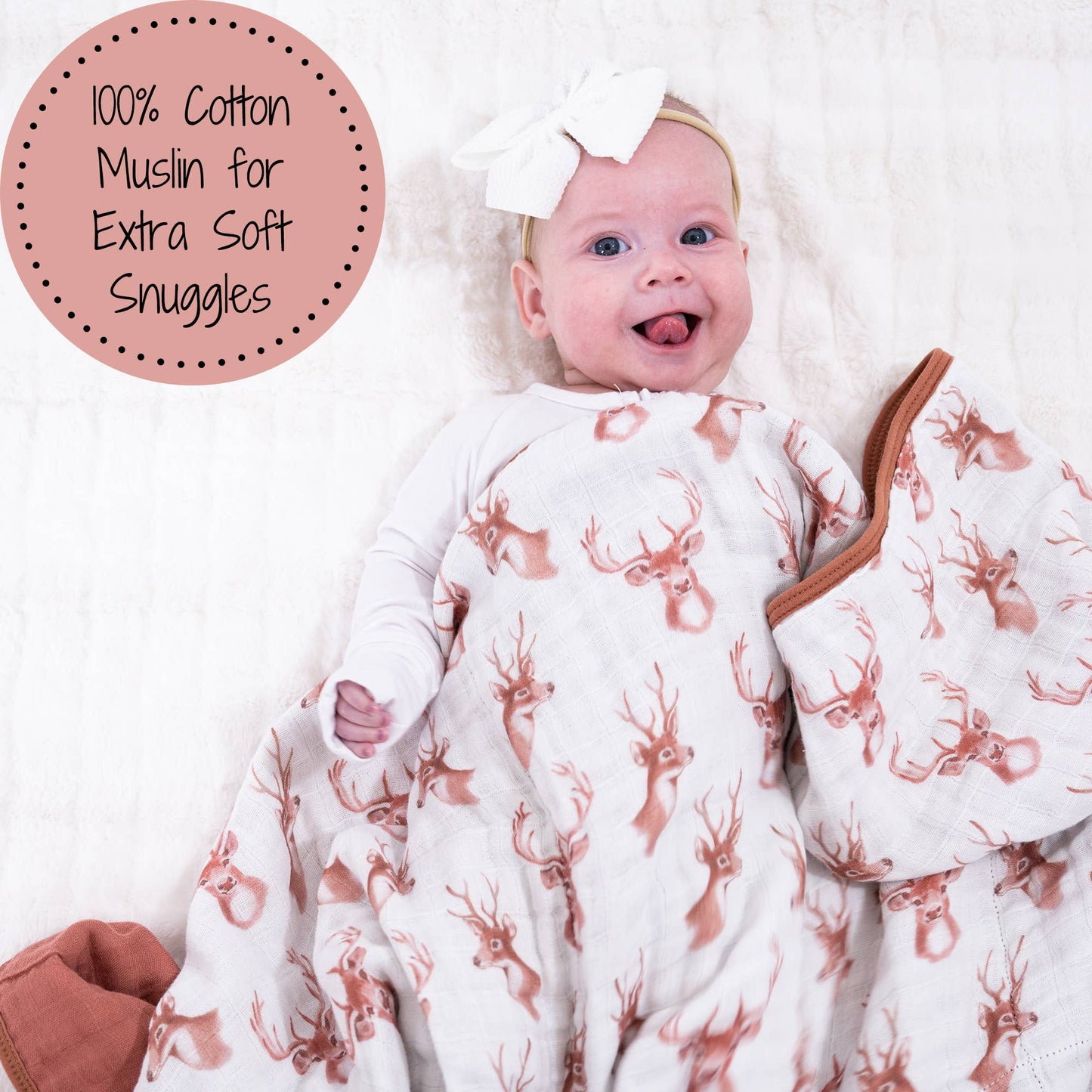 LollyBanks - Oh Deer Baby Toddler 100% Cotton Muslin Blanket