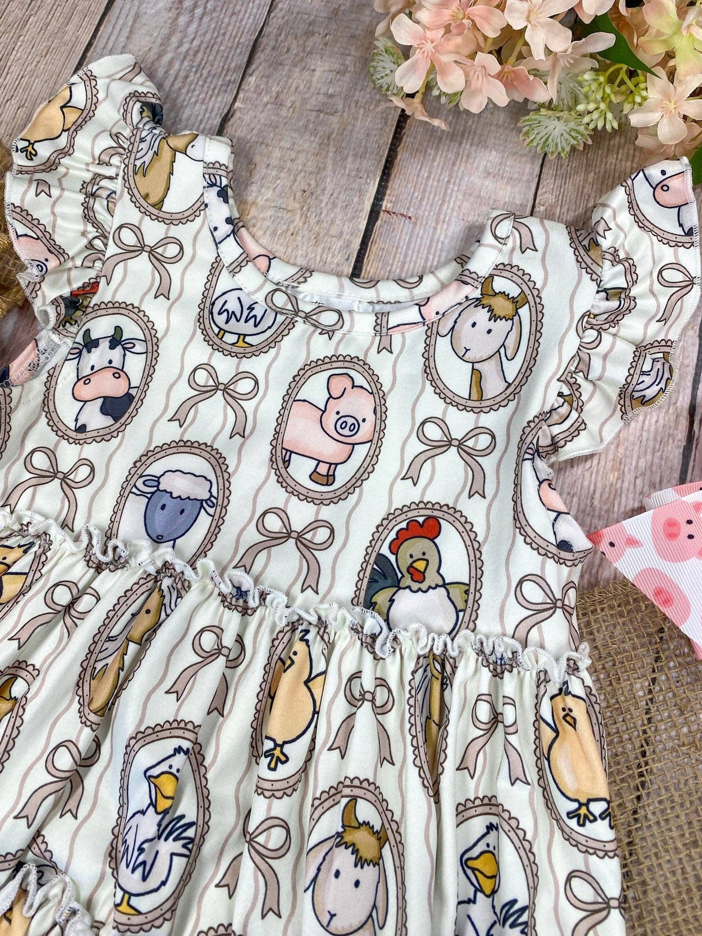 Farm Friends Cameo Two-Piece Set | Girls Farm Animal Top & Ruffle Shorts Set