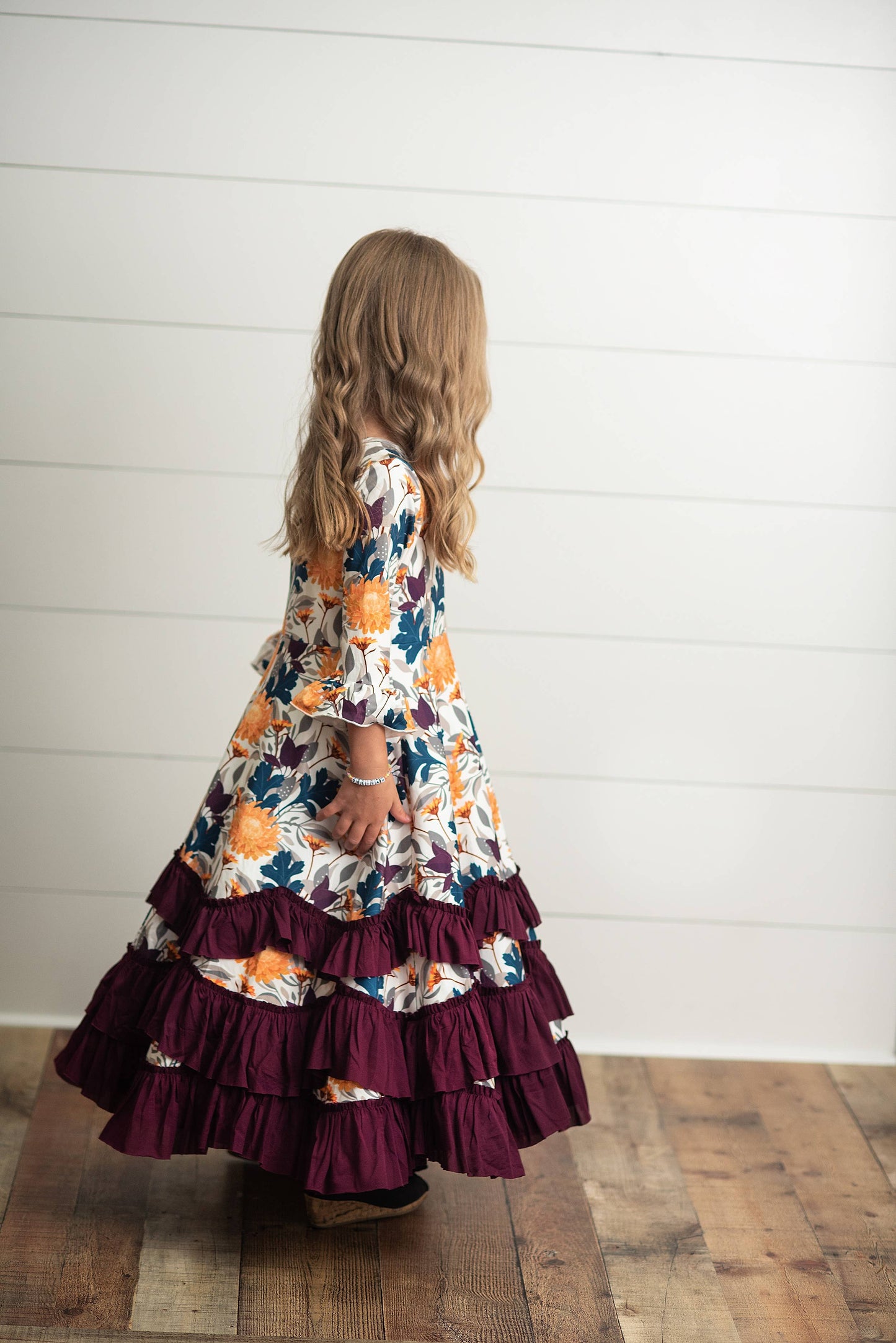 Kids Mustard & Plum Long Sleeve Ruffles Dress