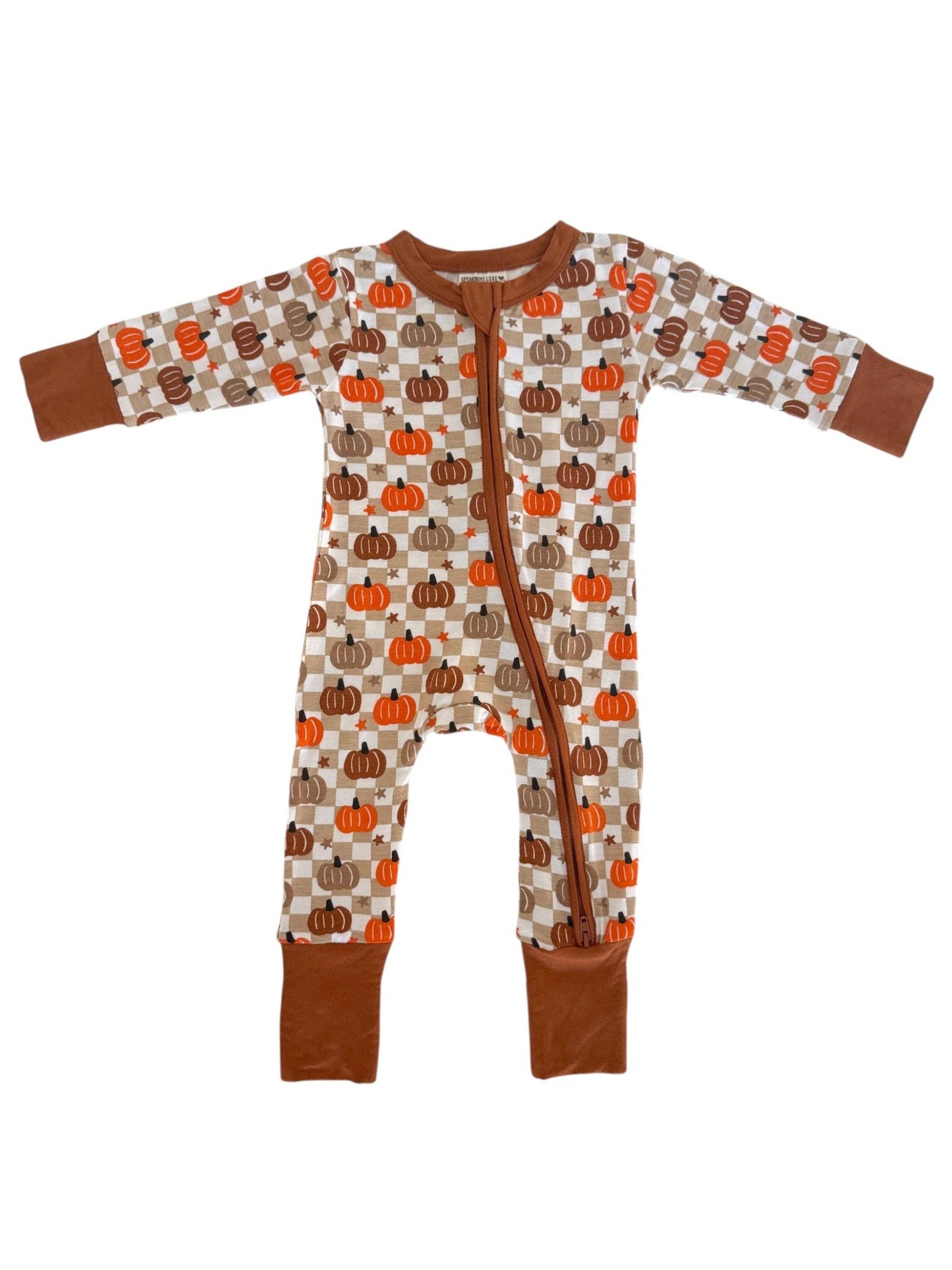 SpearmintLOVE - 2-Way Convertible Zip Romper, Pumpkin Checkerboard