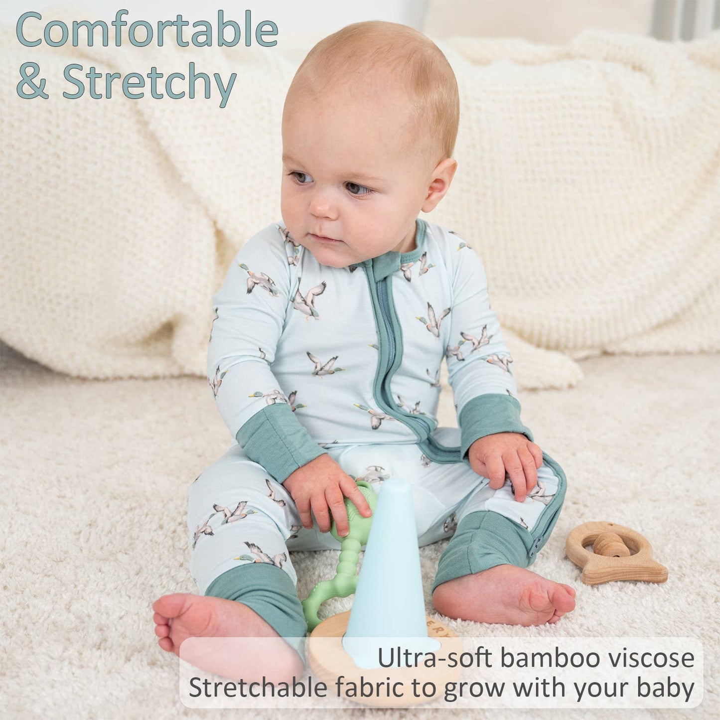 Quackin'up Mallard Duck  Baby Bamboo Pajamas, 2-Way Zipper