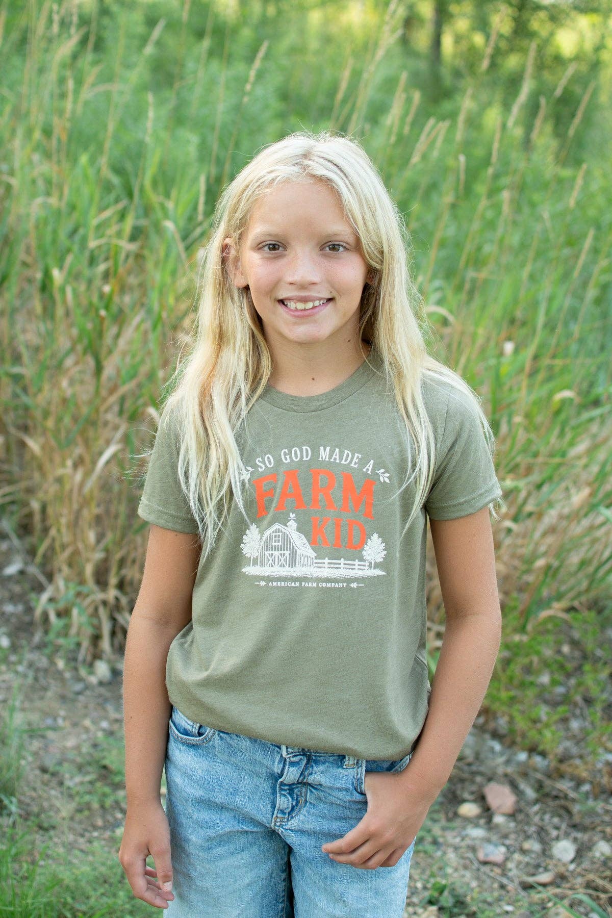 American Farm Company - Fall 'So God Made a Farm Kid' Toddler/Youth T-Shirt - Olive