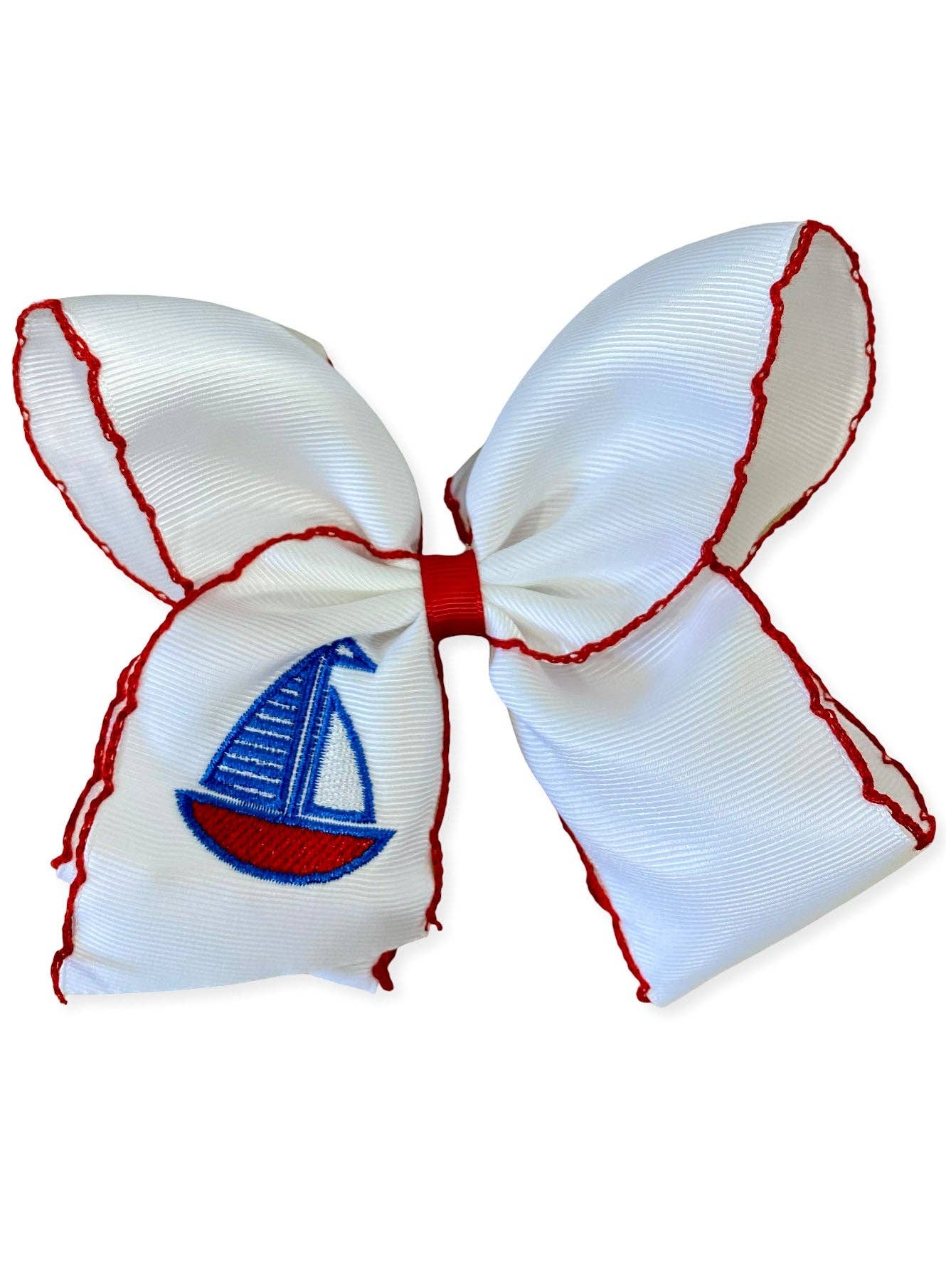 Sailboat Embroidered Classic Hair Bow | Clip