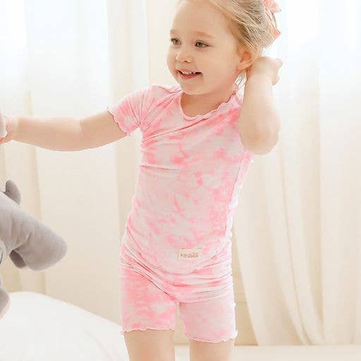 Vaenait Baby - Bamboo Tie Dyeing Neon Pink Short Sleeve PJs
