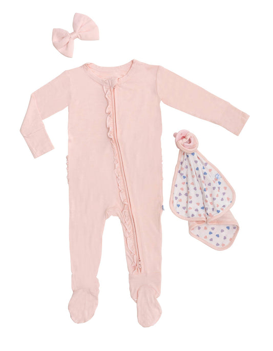 Stone and Rose - Rose Quartz Ruffled Zippered Footie Pajamas