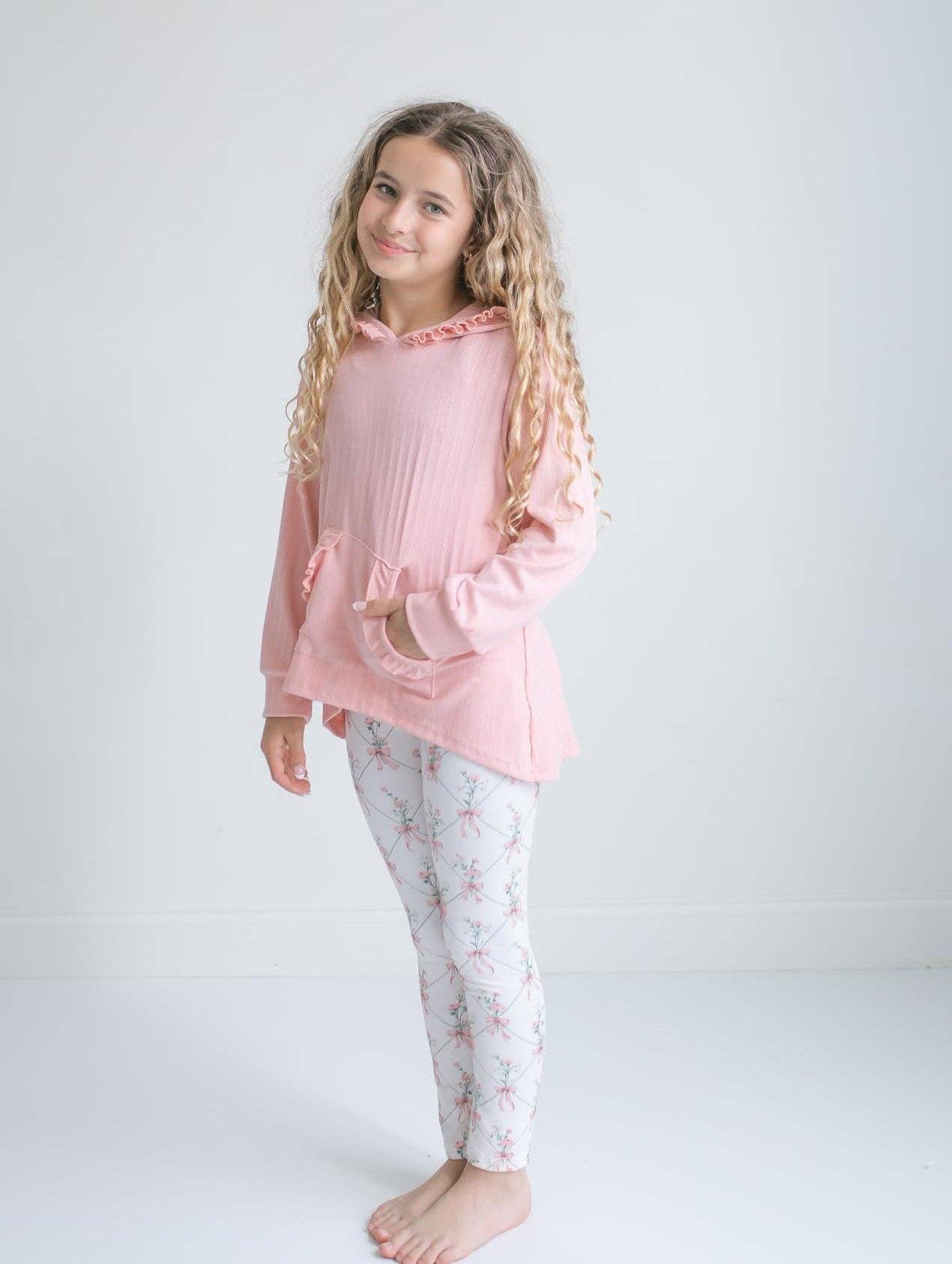 Oopsie Daisy - Girls Pink Ruffle Hi Lo Hoodie & Coquette Bow Legging Set
