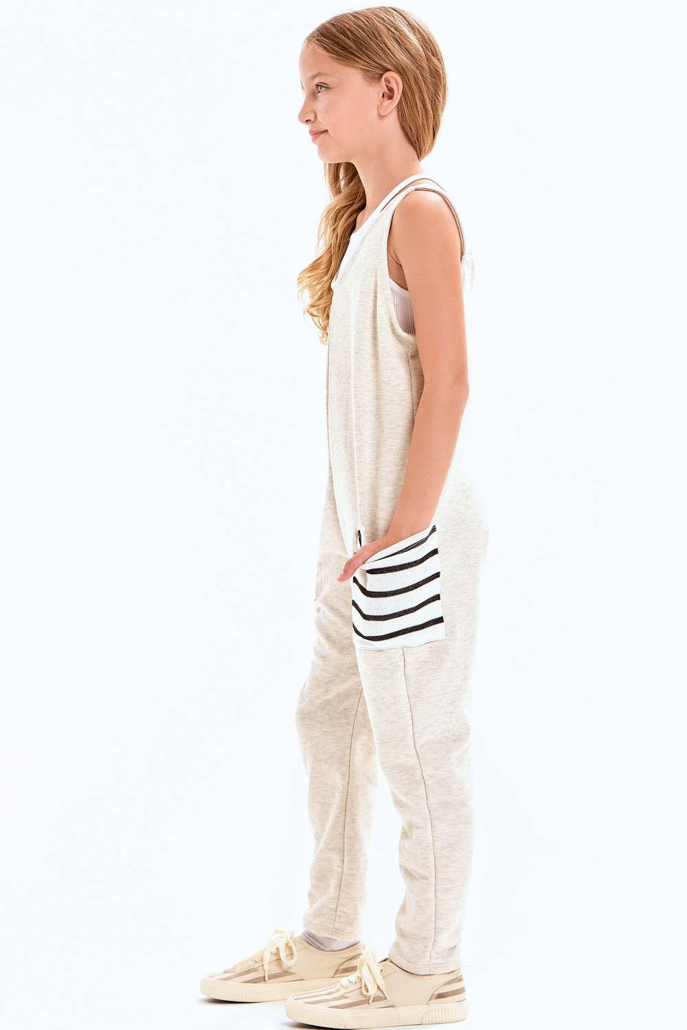 Striped Pocket Cotton French Terry Jumpsuit