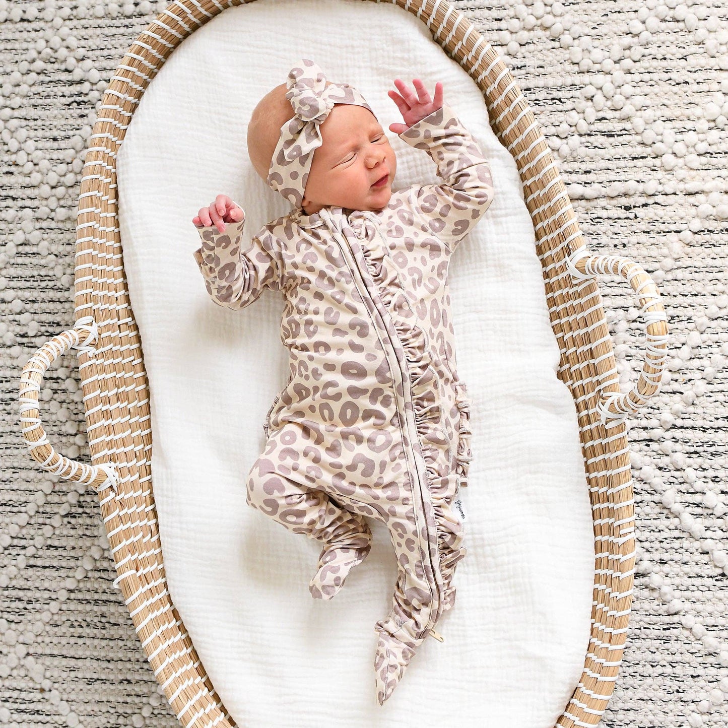 Gigi and Max - Amari Leopard RUFFLE ZIP Bamboo One Piece Baby Outfit