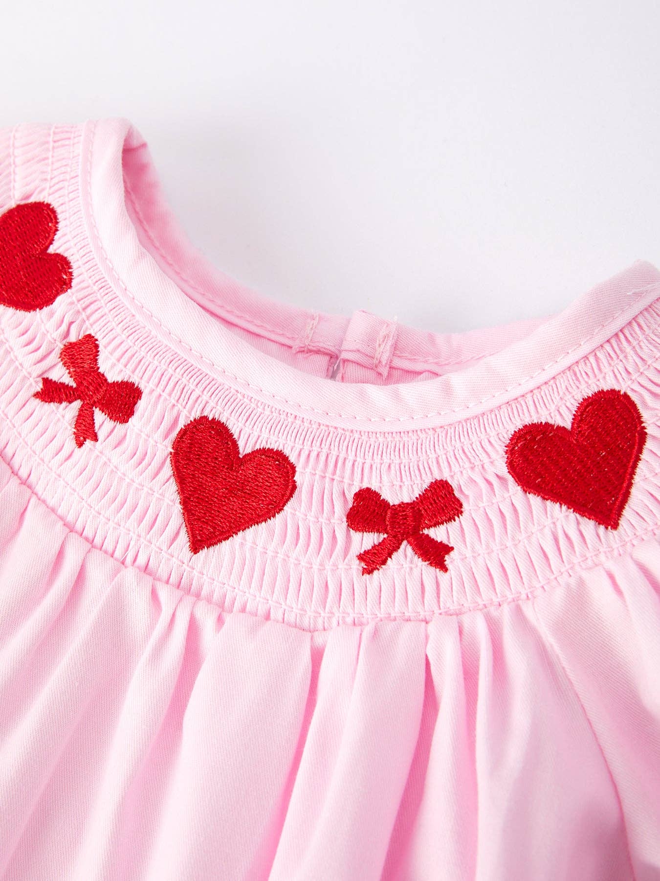Rylee Faith Designs - Pink valentine Smocking Embroidery Long Sleeve Girls Romper