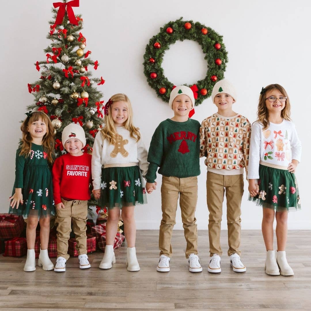 Sweet Wink - Gingerbread Sequin Patch Christmas Sweatshirt Girls Clothes