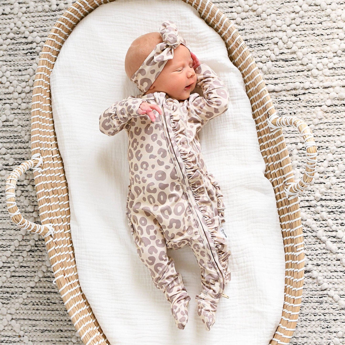 Gigi and Max - Amari Leopard RUFFLE ZIP Bamboo One Piece Baby Outfit