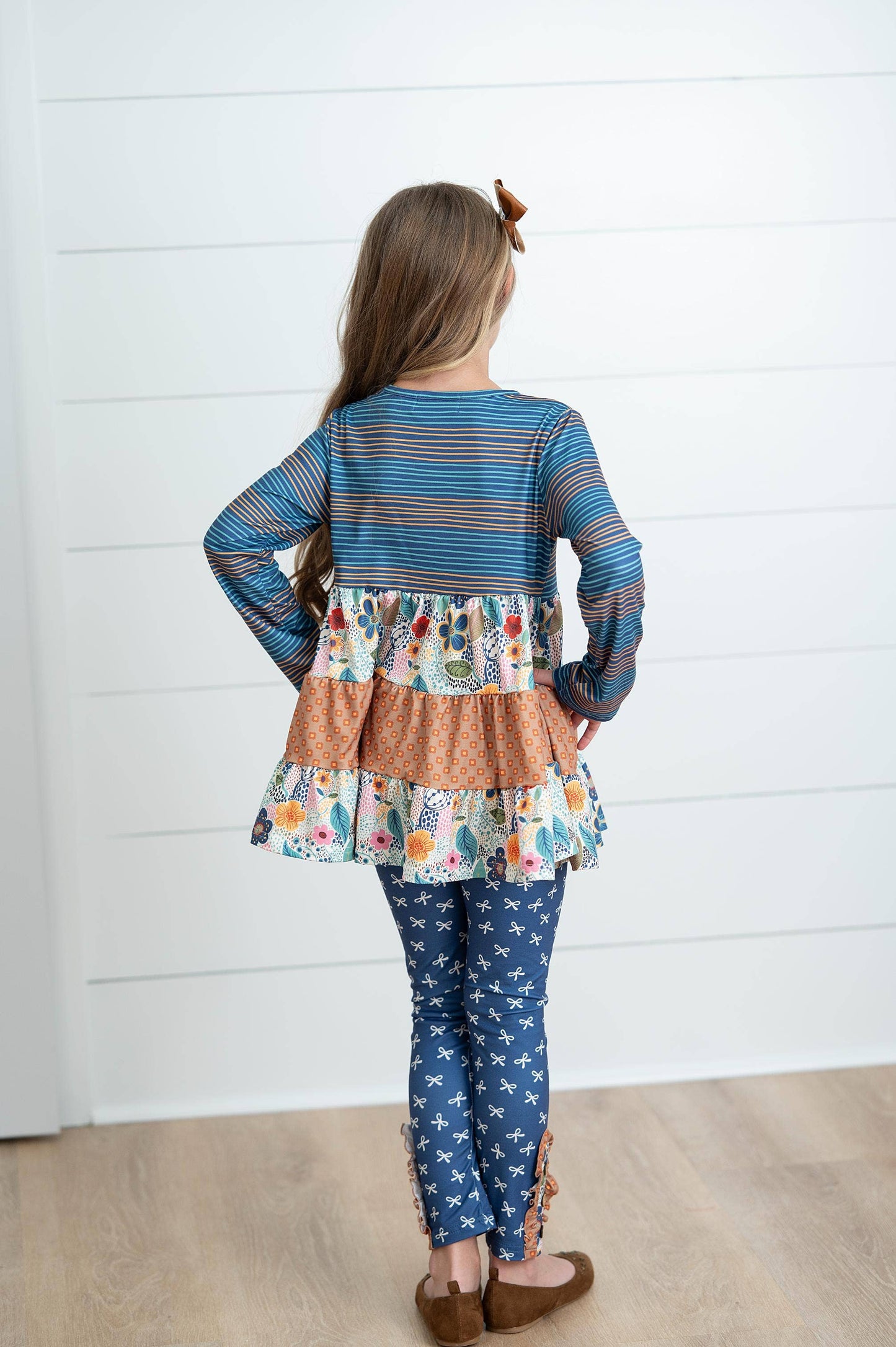 Adorable Sweetness - Girls Fall Blue Midnight Honey Ruffles 3 Tiered Pant Set