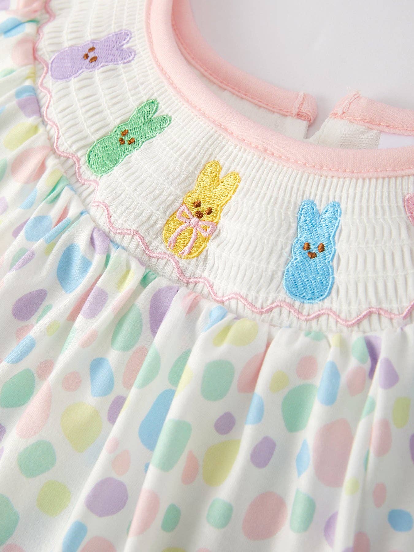 Rylee Faith Designs - Easter Smocking Embroidery Colorful Polka Dot Dress