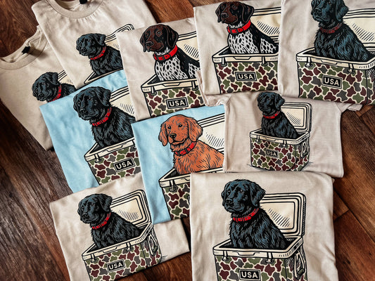 Front Porch Boutique - Camo Cooler Dog Short Sleeve Tee