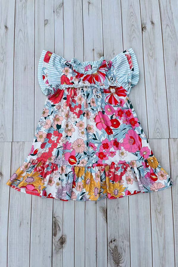 luluclothes - Mom and me floral printed smocking girls dress DLH2882