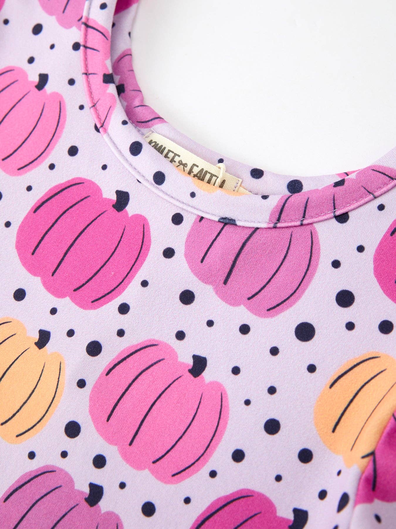 Rylee Faith Designs - Halloween Pumpkin Print Girls Long Sleeve Twirl Dress