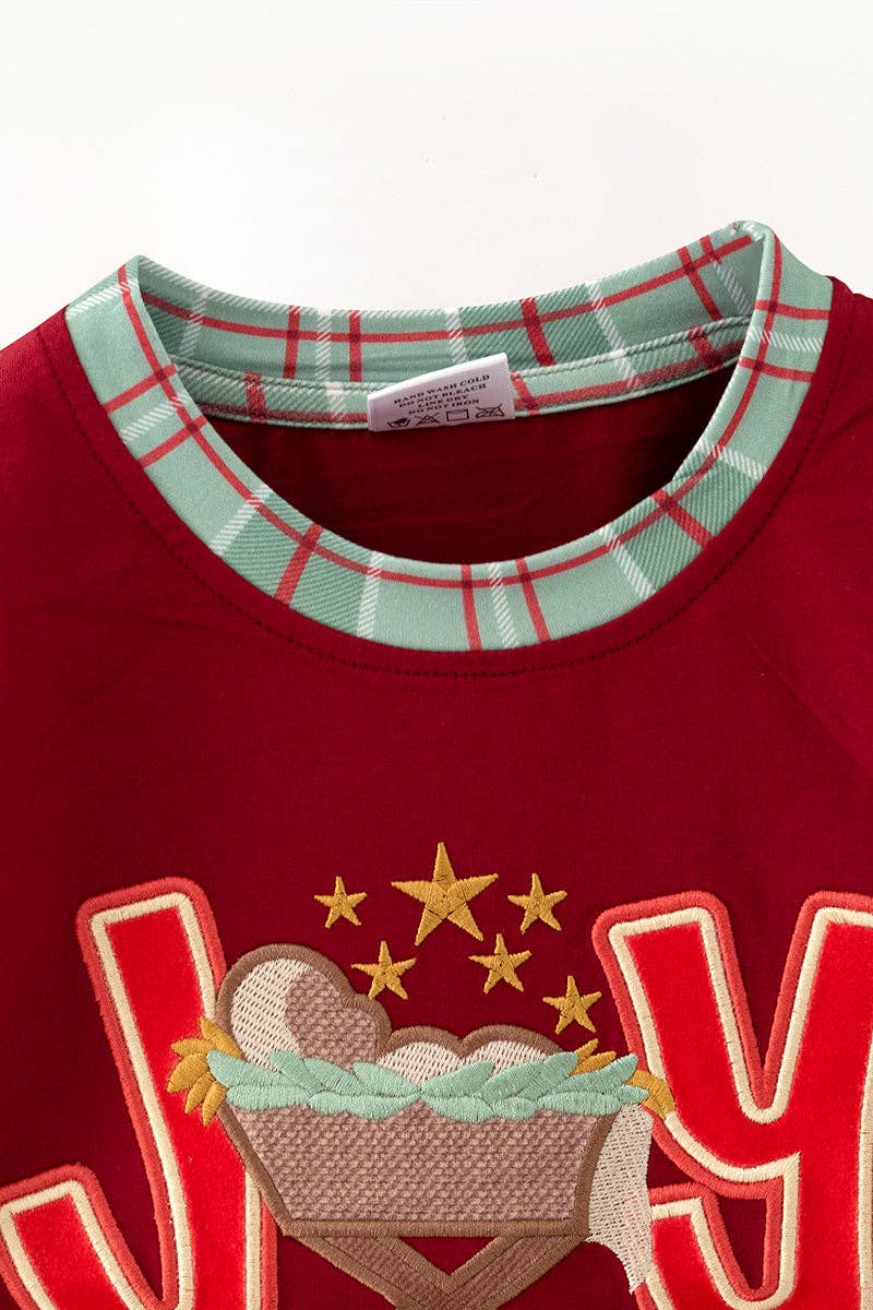 Kids Charm Online - "Joy" Burgundy applique sweatshirt. TPB60651 AMY