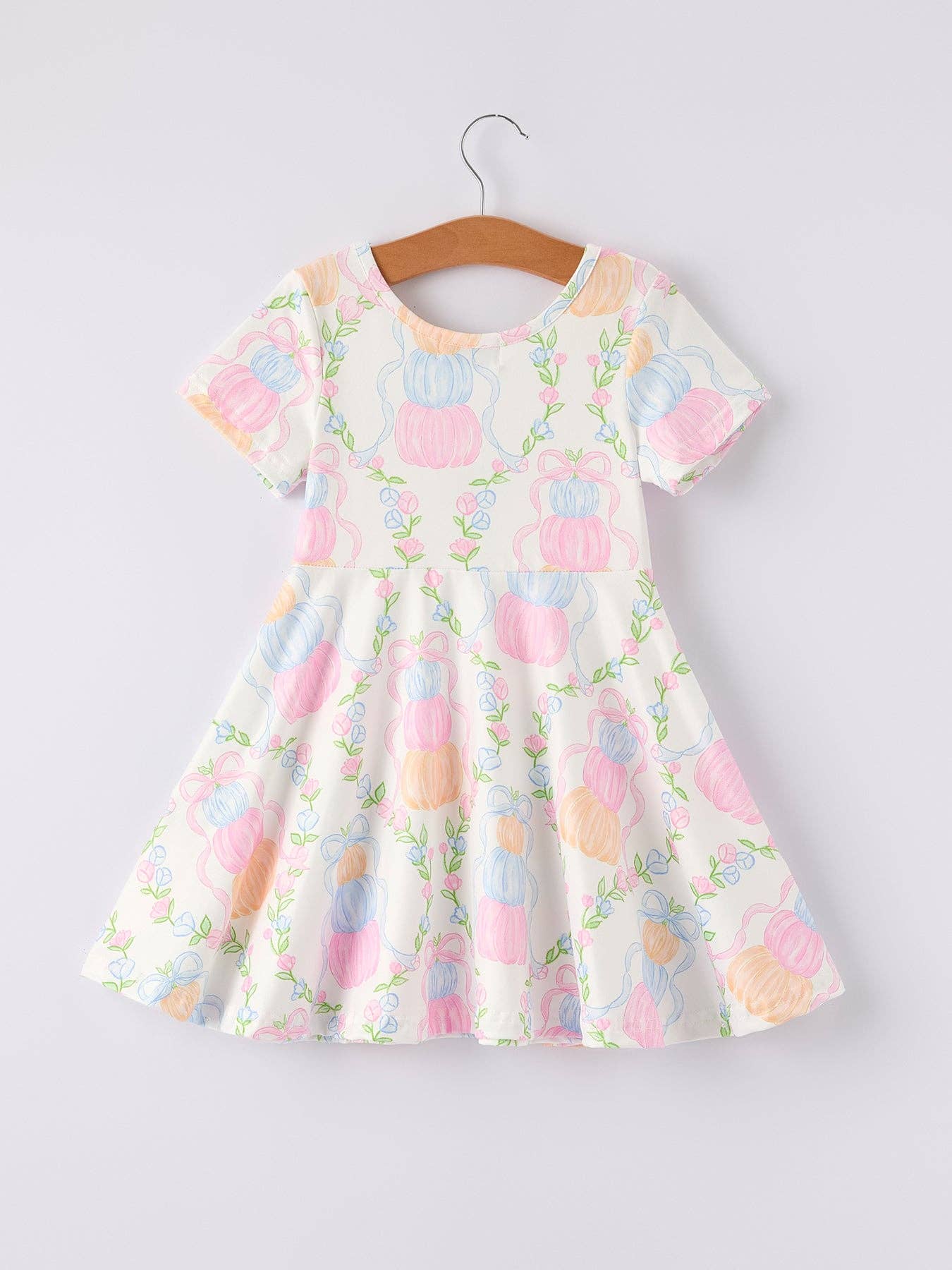 Rylee Faith Designs - Fall Thanksgiving Pumpkin Bow Print Girls Dress