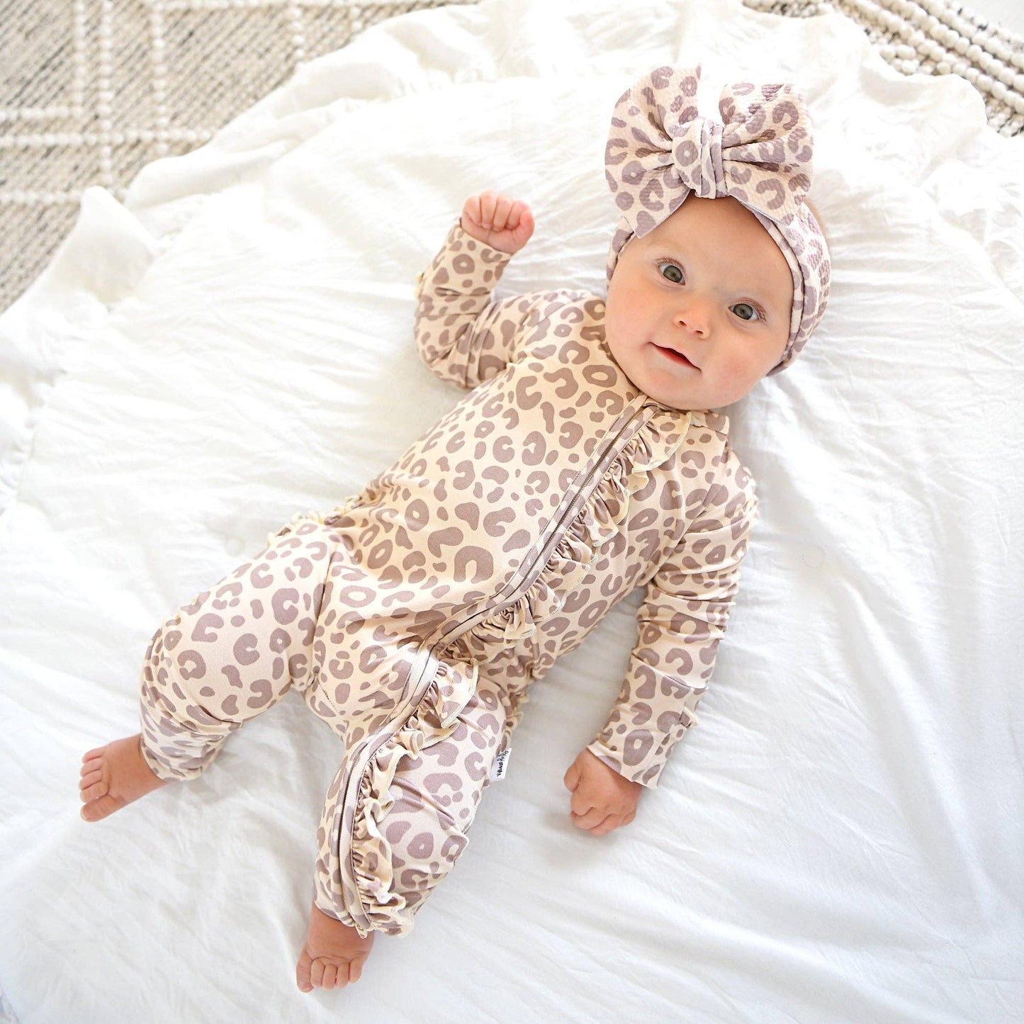 Gigi and Max - Amari Leopard RUFFLE ZIP Bamboo One Piece Baby Outfit