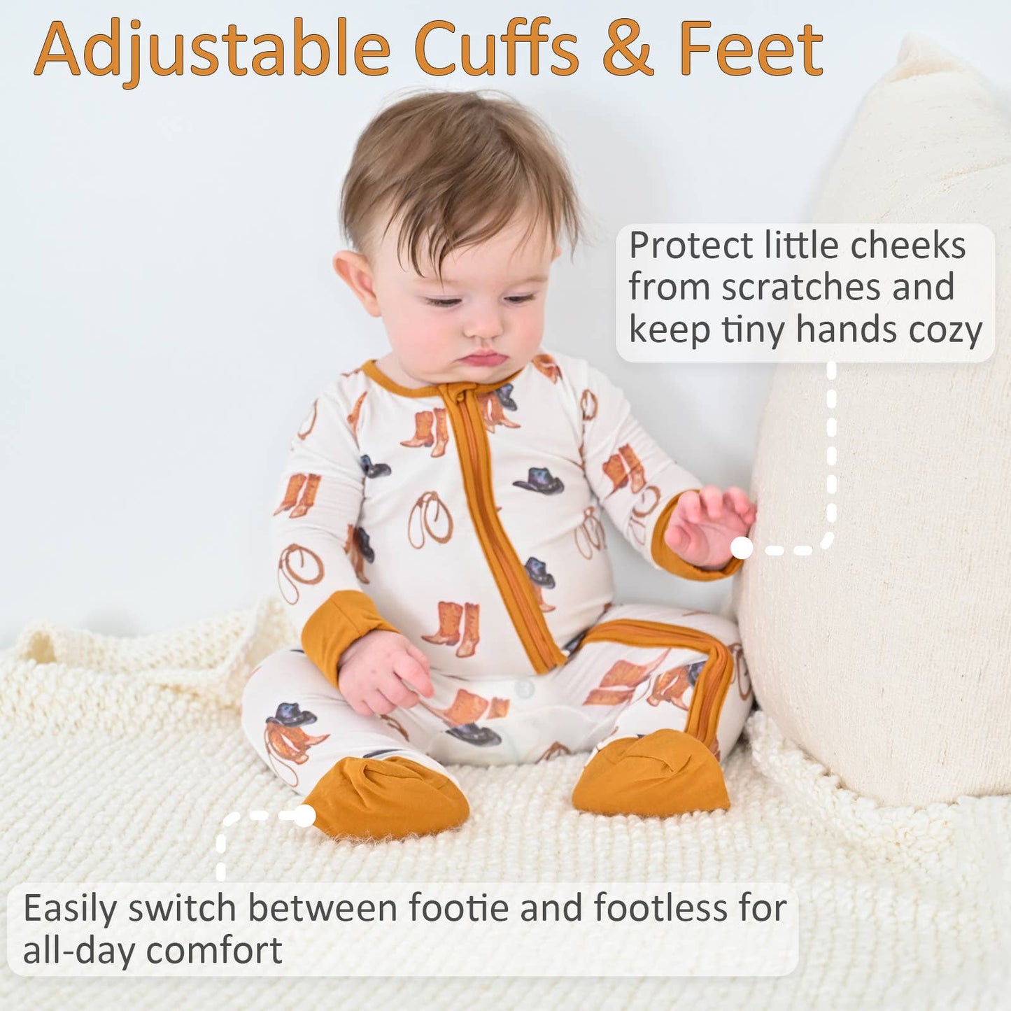 LollyBanks - Life Is Better In Boots  Baby Bamboo Pajamas, 2-Way Zipper