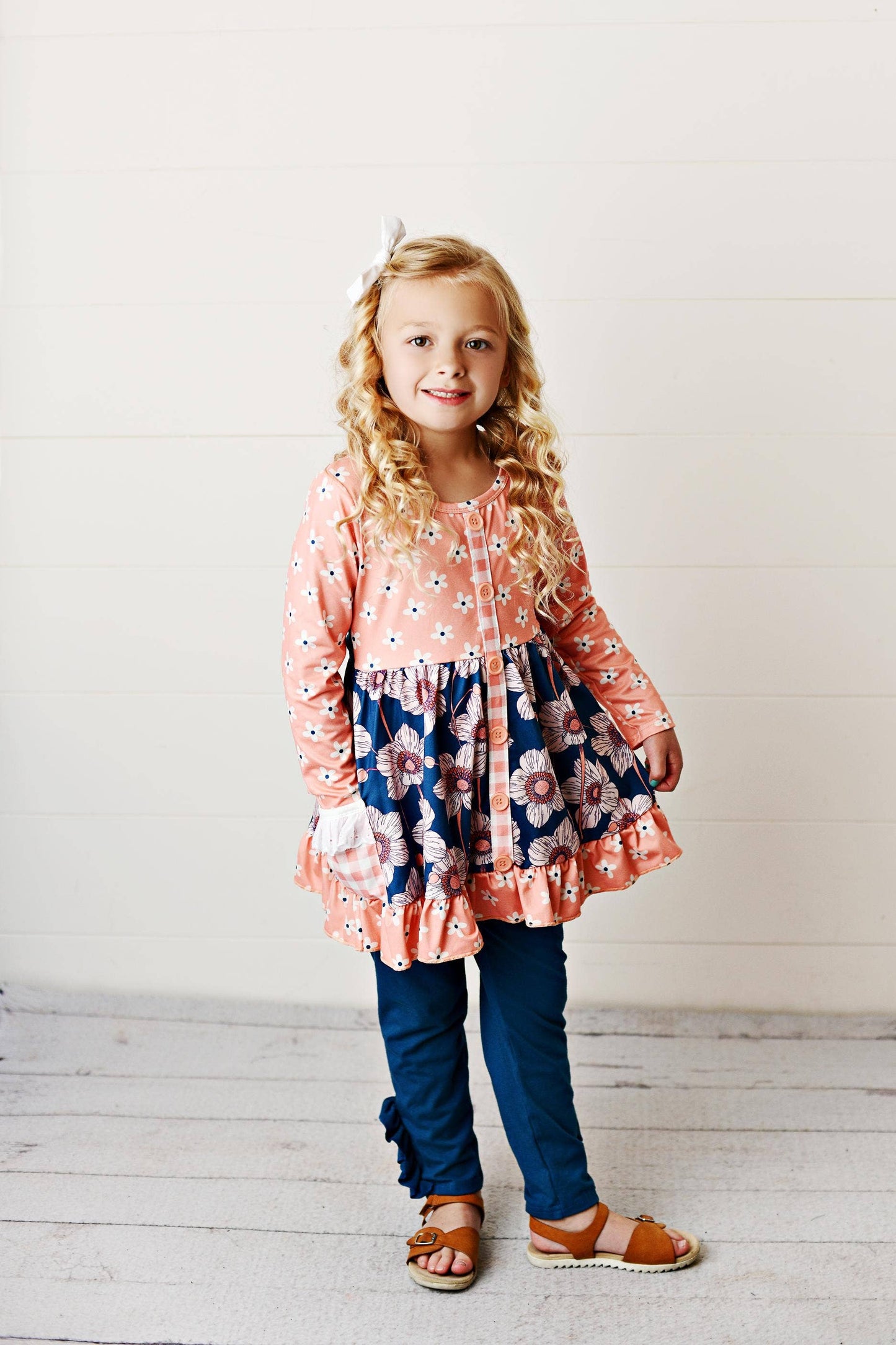 Adorable Sweetness - Kids Peach Blue Pocket Ruffle Pant Fall Winter Set