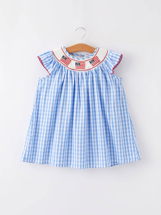 4th of July Flag Embroidery Smocking Girls Dress