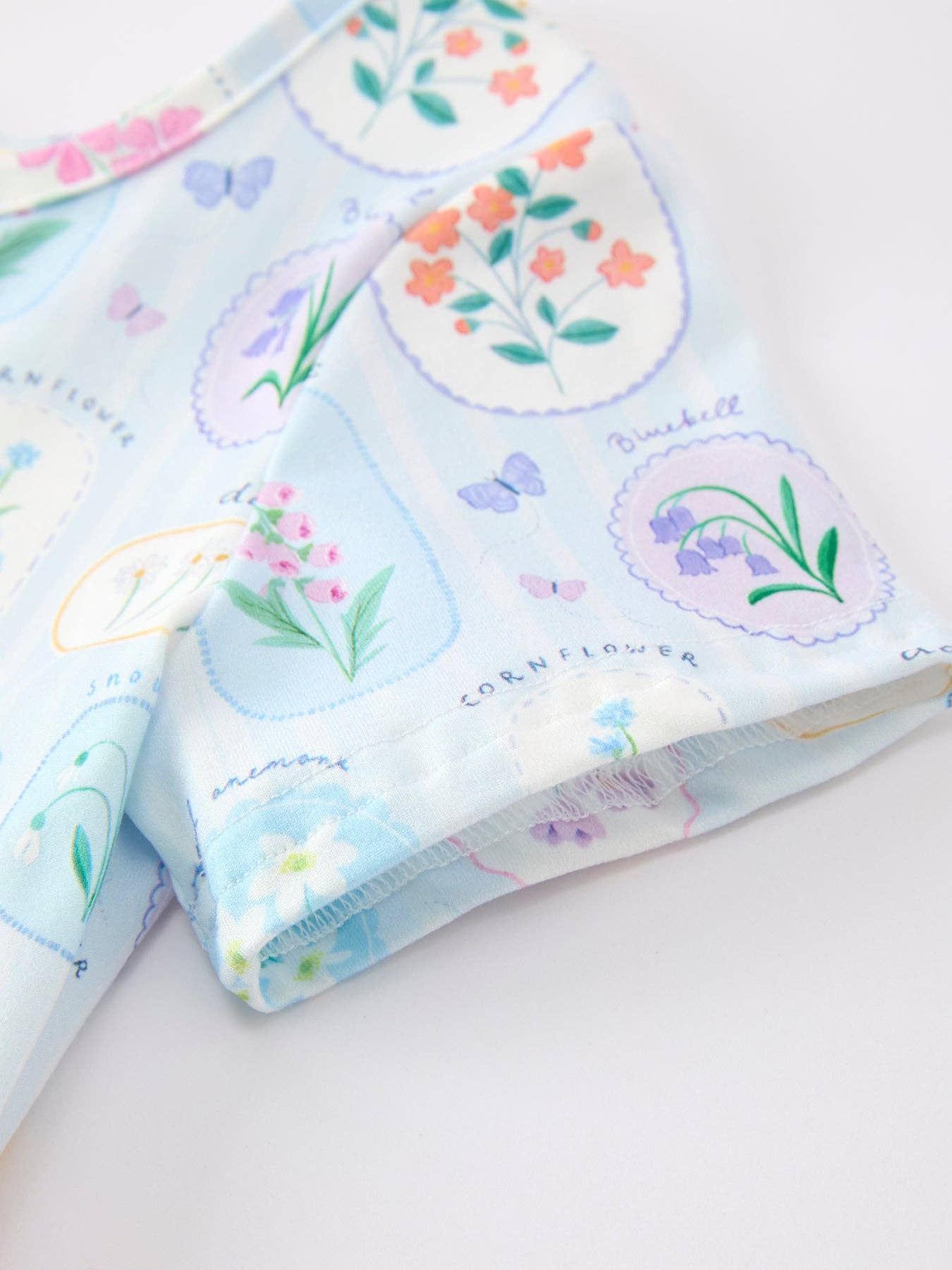 Rylee Faith Designs - Summer Floral Botanical Girls Dress Blue Short Sleeve
