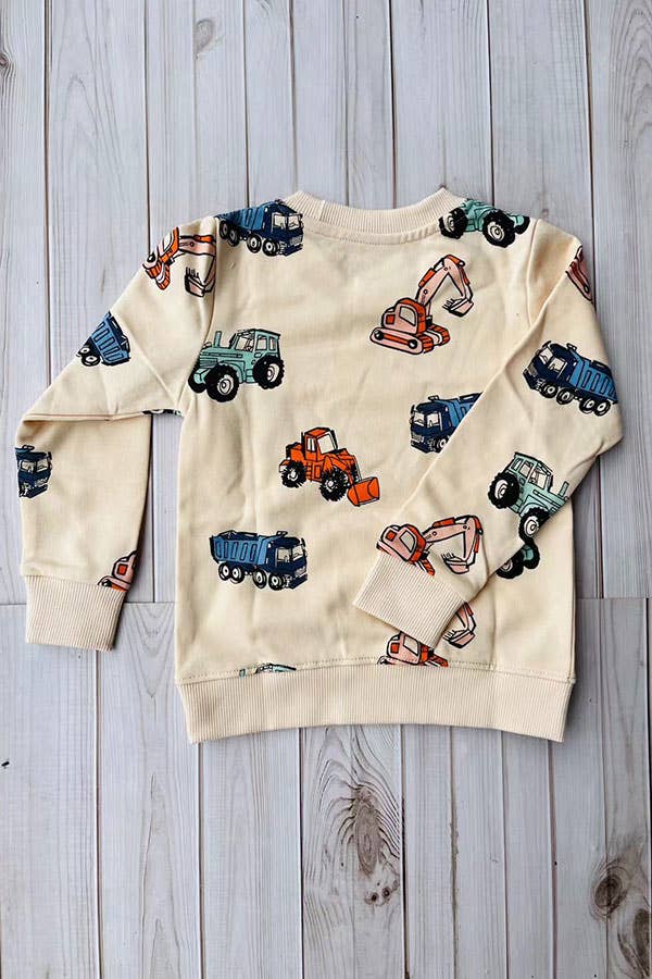 Excavator prints long sleeve cream boys sweatshirt