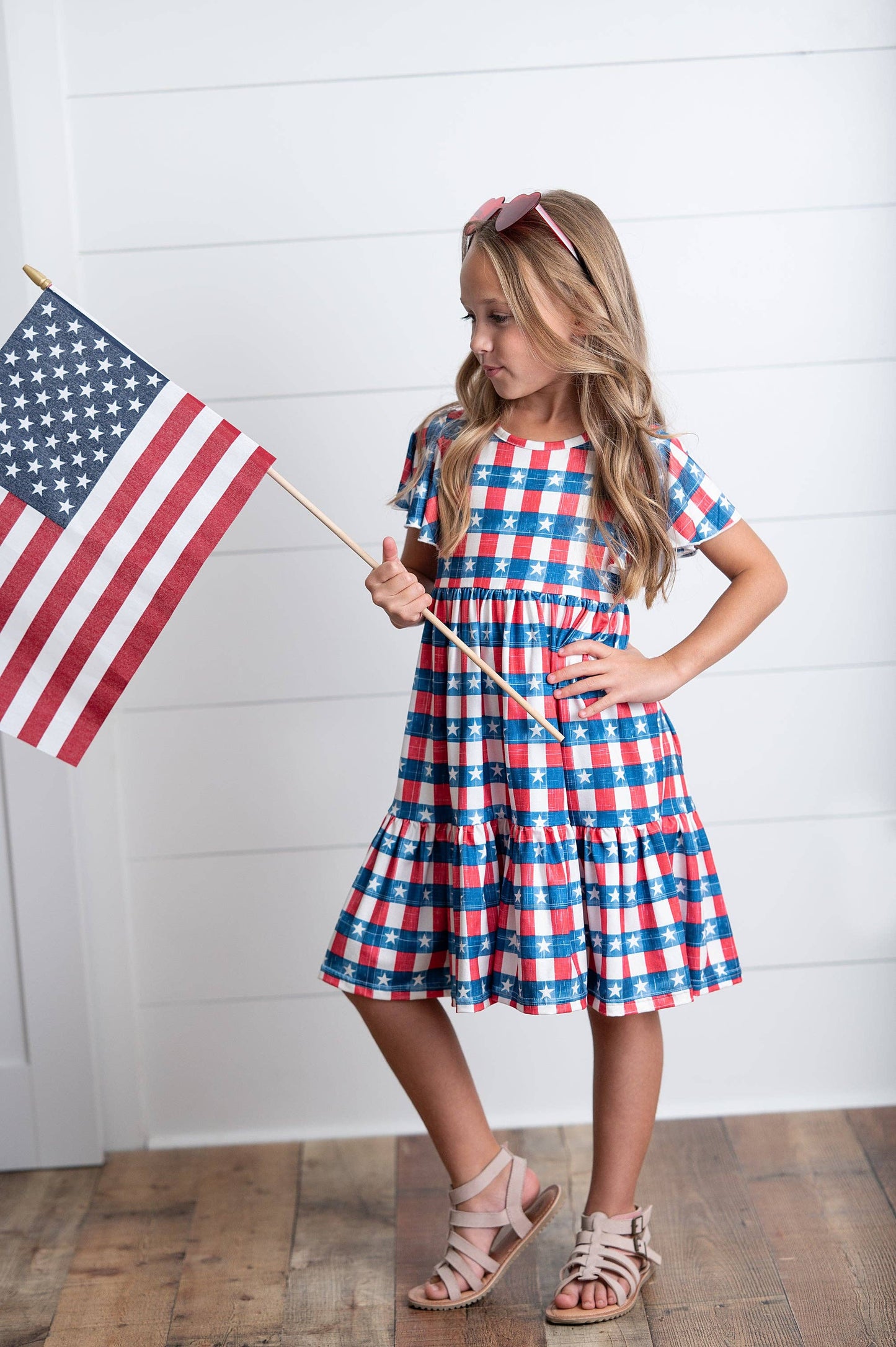 Kids 4th of July Red Stars & Stripes Flutter Sleeve Dress