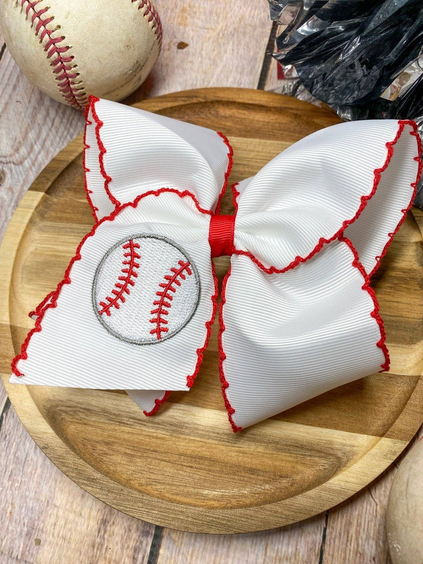 Baseball Moonstitch Embroidered Classic Hair Bow | Clip
