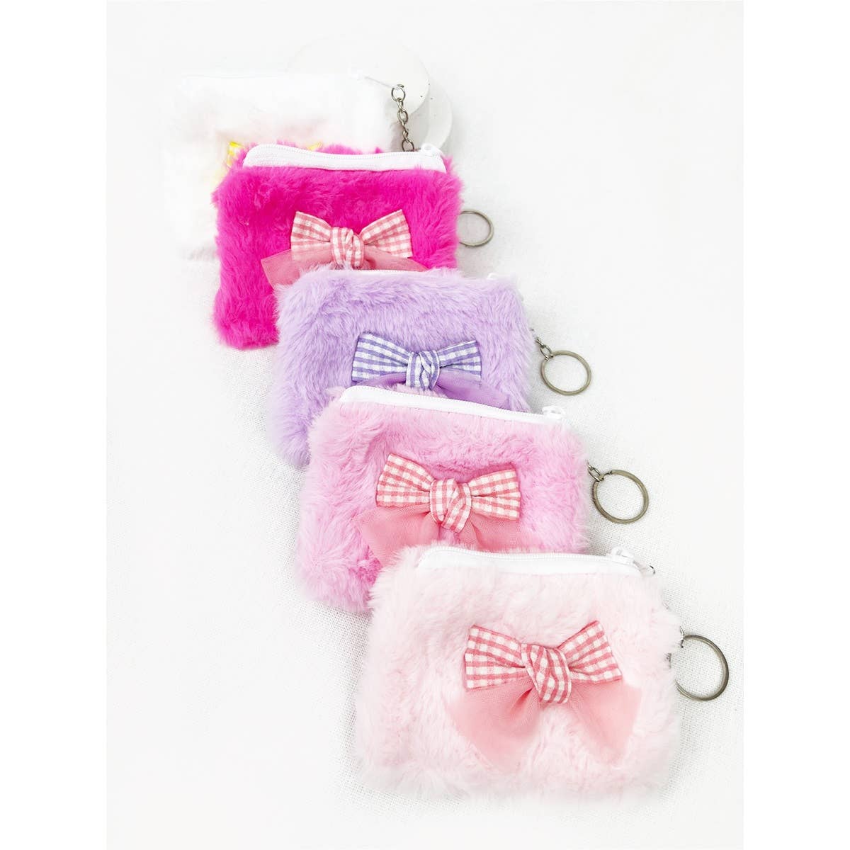 Faux Fur with Bow Detail Coin Purse with Key Ring