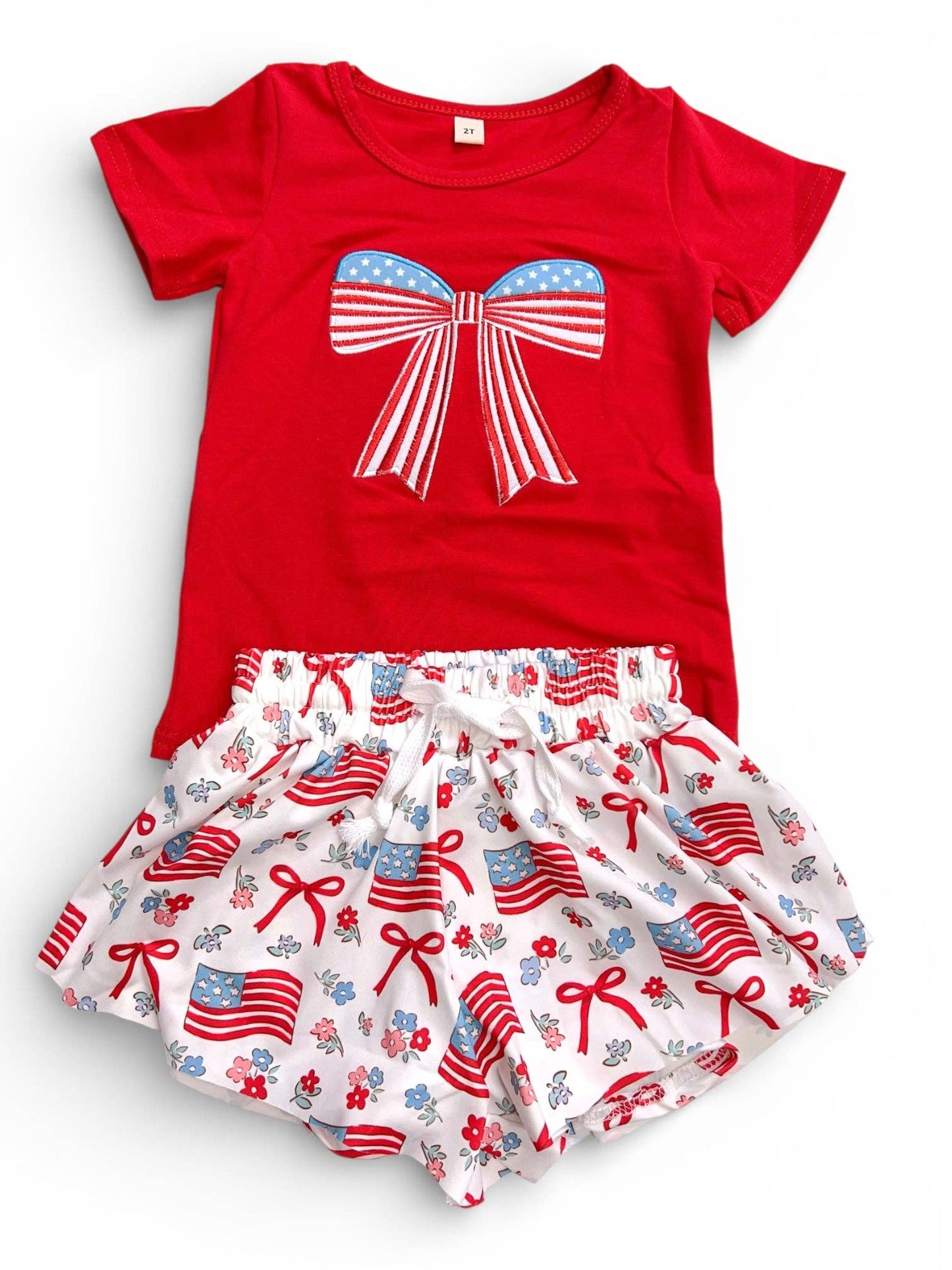 Embroidered Patriotic applique ted t-shirt and shorts.