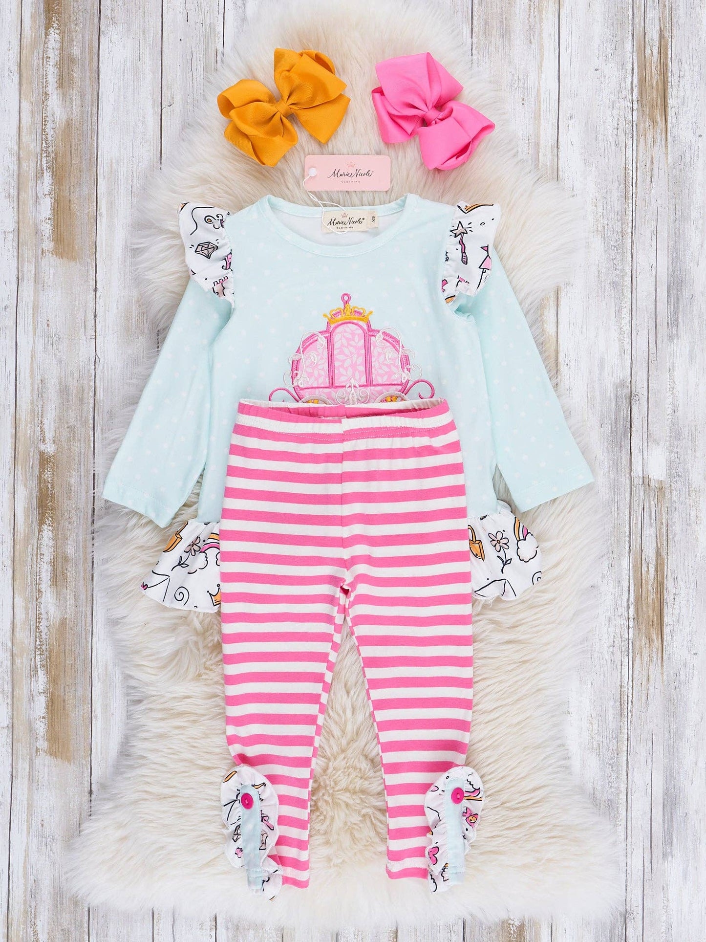 Pink & Light Blue Princess Carriage Ruffle Outfit