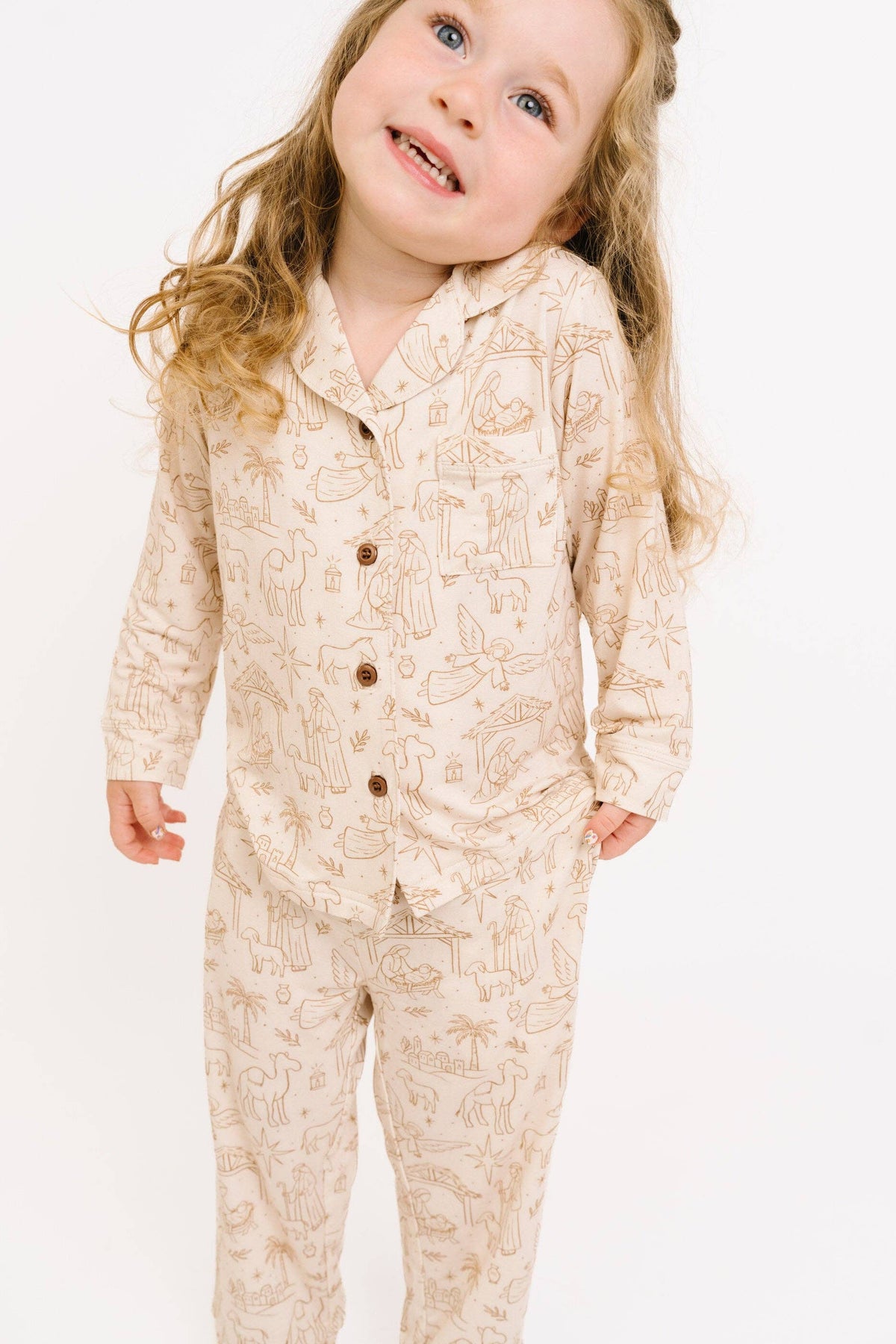 Nativity Kid Long Sleeve Bamboo Button Up Set