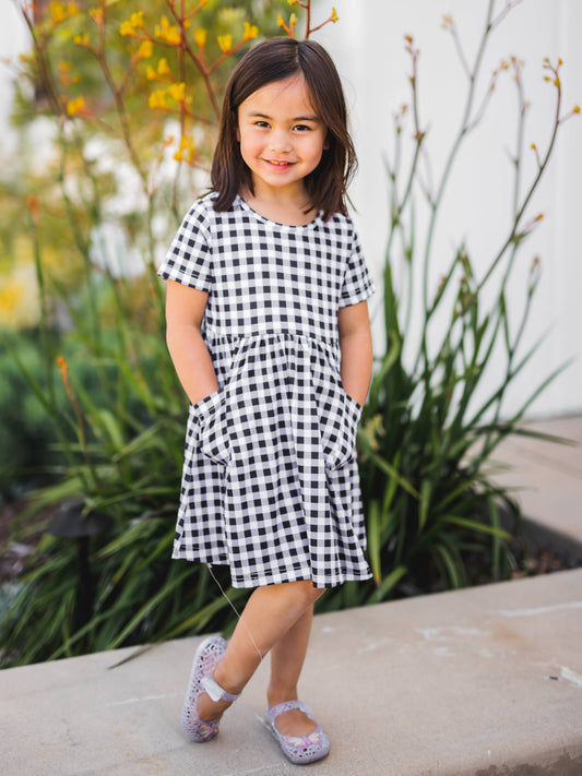Gingham Girls Pocket Dress