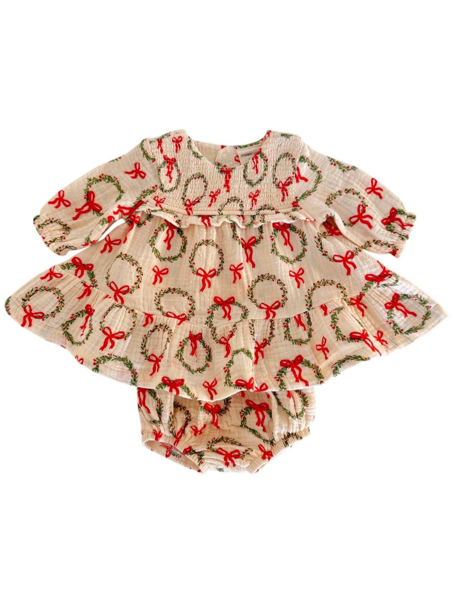 Smocked Ruffle Tiered Dress & Bloomer, Wreath