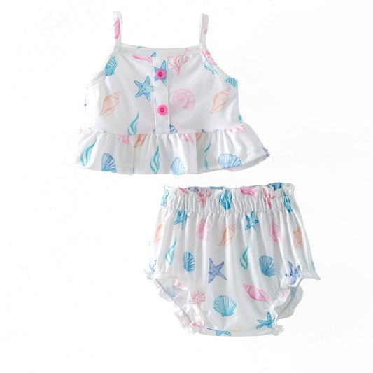Coastal Seashell Baby Two-Piece Set | Infant Ocean Print Tank & Bloomer Set