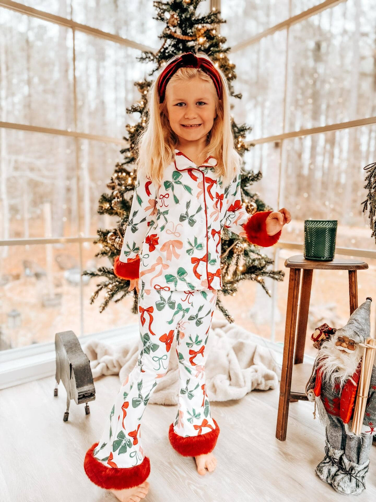 Holiday Bow Print Christmas Pajama Set