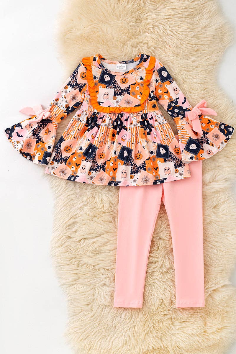 Kids Charm Online - Halloween multi-printed girls tunic & pink leggings. OFG61528 SOL