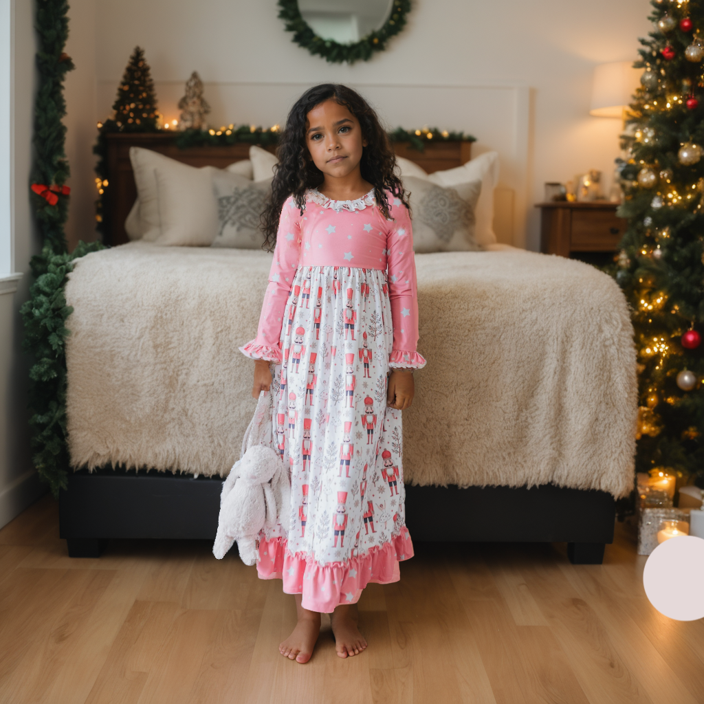 Oopsie Daisy - Girls Pink Star Nutcracker Christmas Holiday Lounge Gown