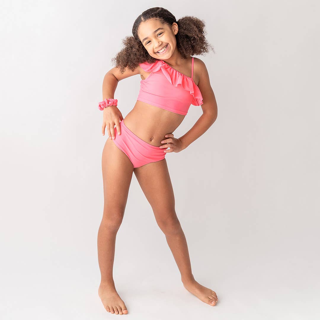 Strawberry Tween One Shoulder Ruffle Tankini