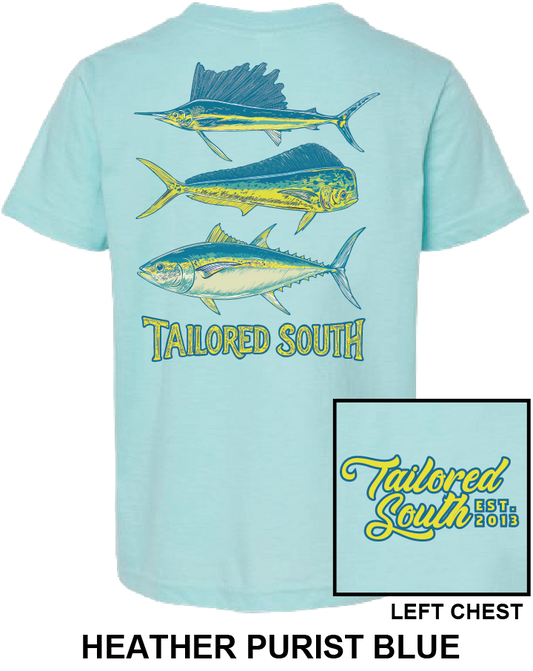 Tailored South Hat Co. - TS023Y - Youth 3 Fish - Heather Purist Blue