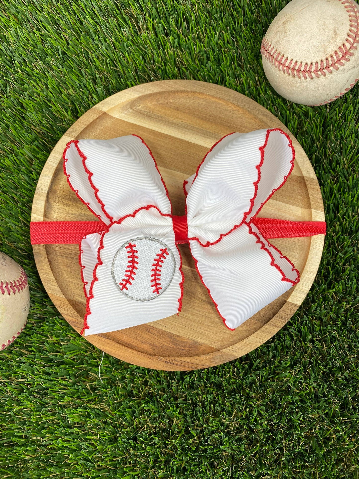 Baseball Moonstitch Embroidered Classic Hair Bow | Clip