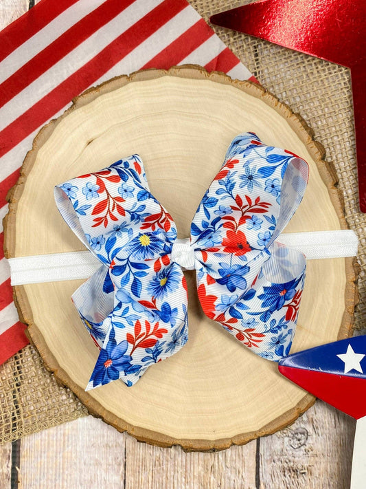 Red White & Blue Floral Classic Hair Bow | Headband
